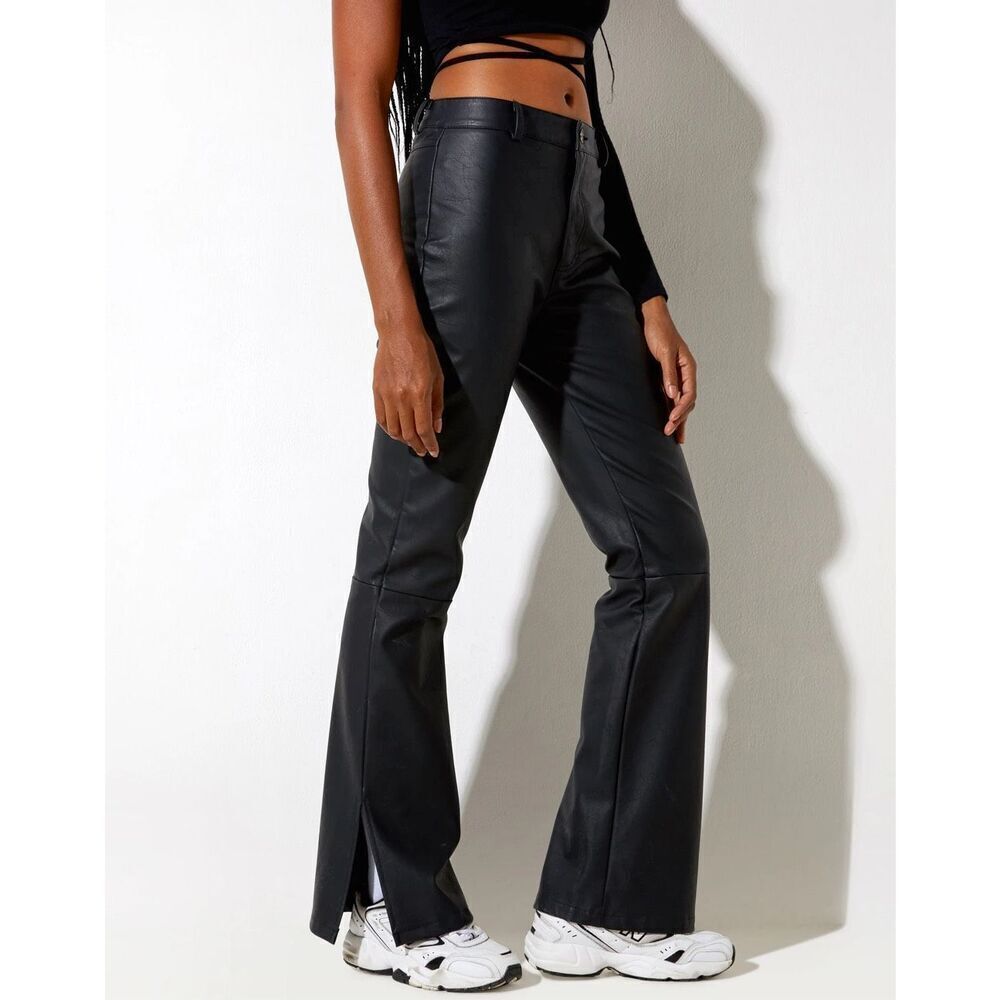 Motel Zolen Flare Trouser In Pu Matte Black